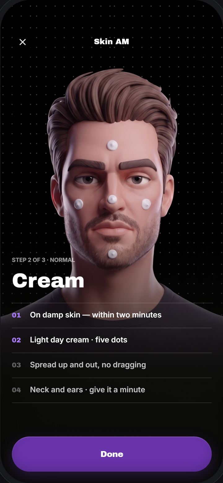The Skin AM routine on the app’s morning screen